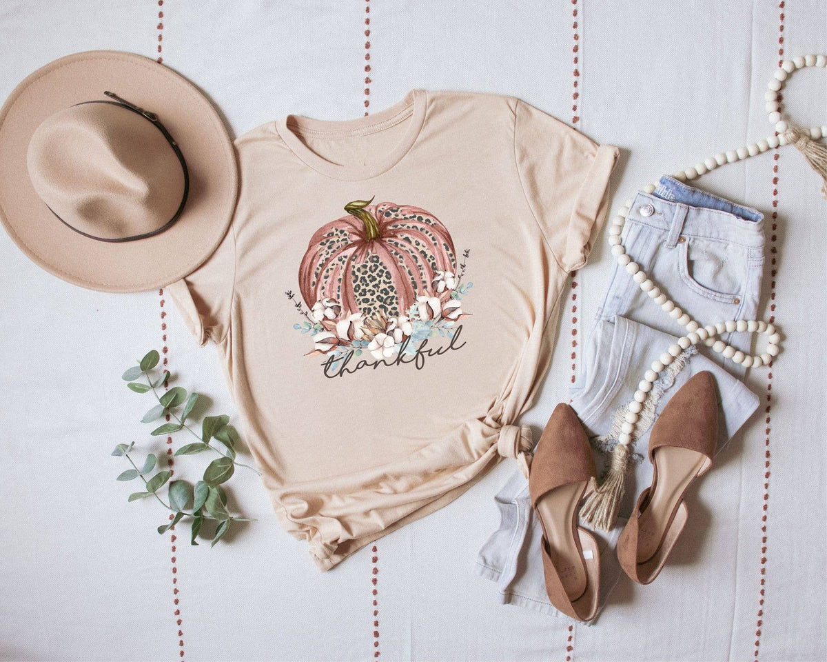 Leopard Thankful Pumpkin Cream Seasonal Graphic Tee
