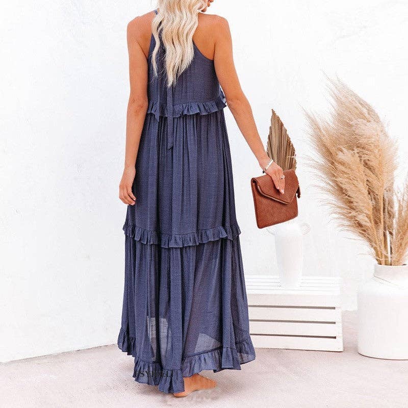 Beach Maxi Dress With Ruffle Hem: Apricot