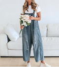 Women's Wide Leg Jumpsuit with Ripped Details Denim Overalls: Navy Blue / Contemporary