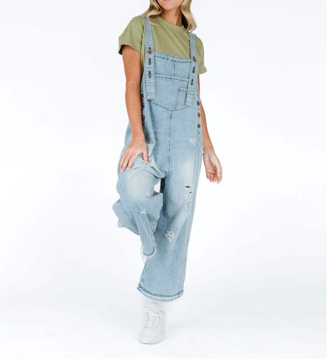 Women's Wide Leg Jumpsuit with Ripped Details Denim Overalls: Navy Blue / Contemporary