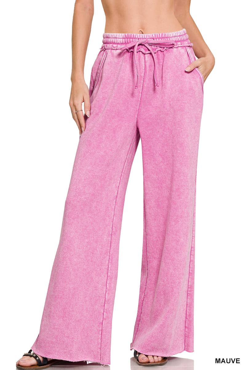 `Washed Sweatpants With Pockets - Zenana: DEEP CAMEL/ ASH MOCHA