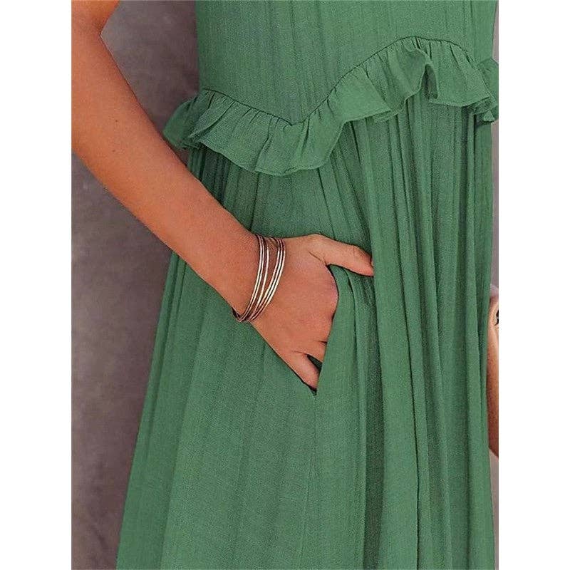 Beach Maxi Dress With Ruffle Hem: Apricot
