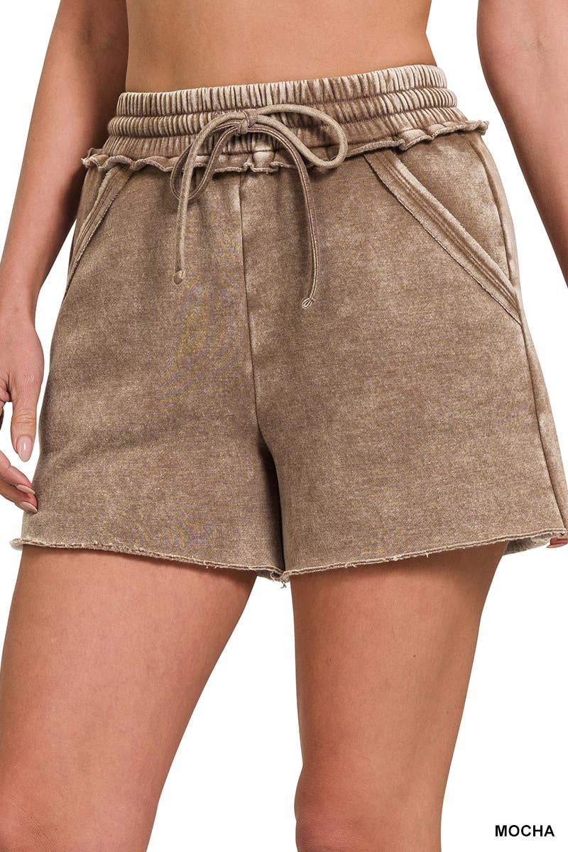 `Fleece Shorts Acid Wash & Solid Zenana: ASH BLUE/ MOCHA