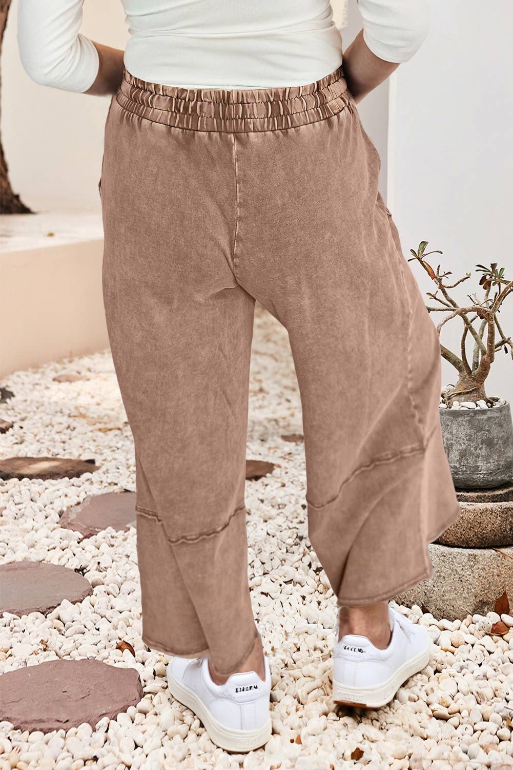 LDC Floral Patch Mineral Washed Terry Knit Cropped Pants: Pink