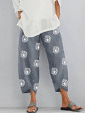 Loose Flower Print Pockets Split-Joint Pants Trousers: GRAY