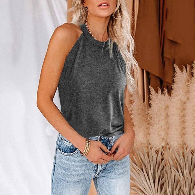 Women's Round Neck Sleeveless Solid Color Casual Racerback Tank Top