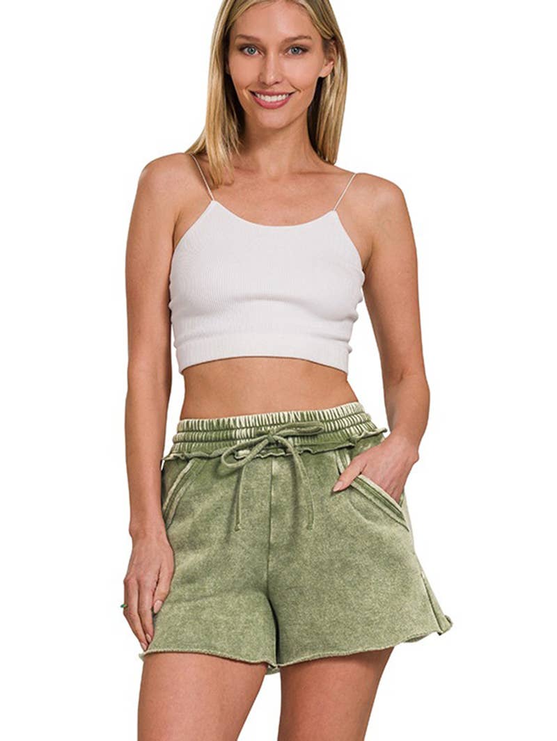 `Fleece Shorts Acid Wash & Solid Zenana: ASH BLUE/ MOCHA