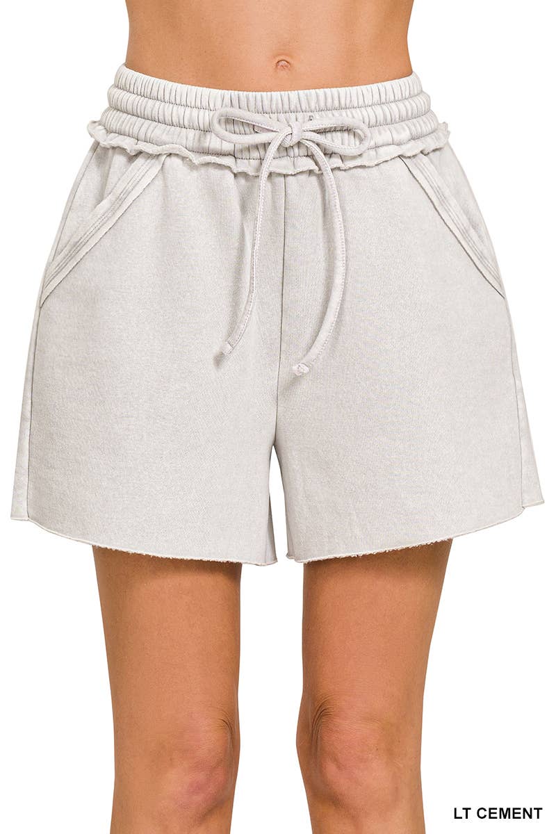 `Fleece Shorts Acid Wash & Solid Zenana: ASH BLUE/ MOCHA