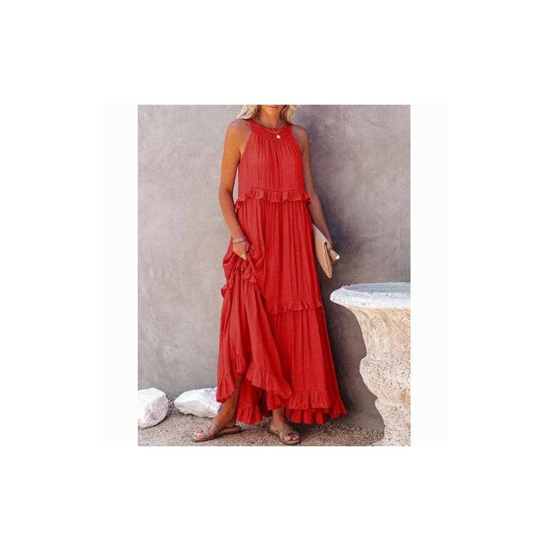 Beach Maxi Dress With Ruffle Hem: Apricot
