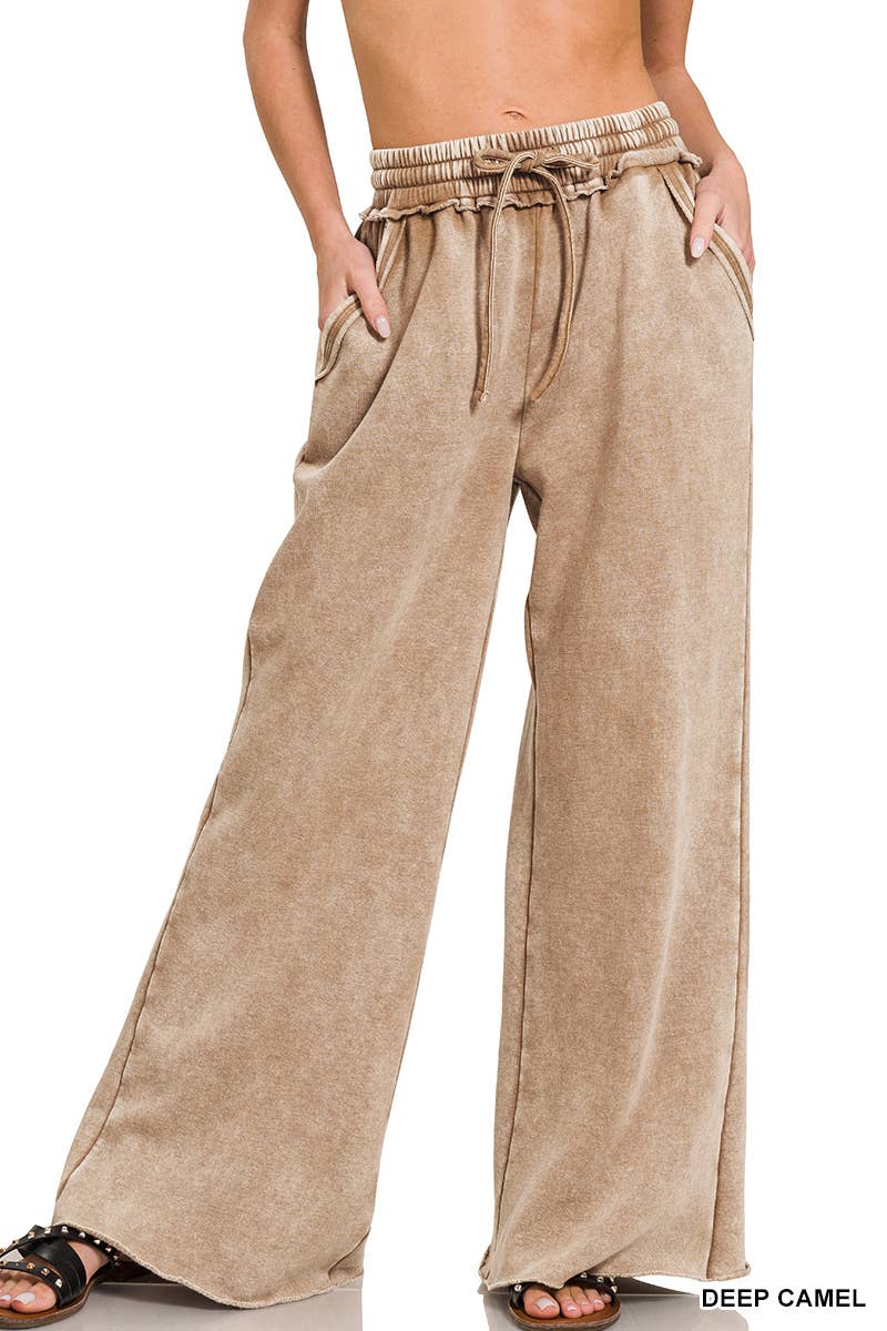 `Washed Sweatpants With Pockets - Zenana: DEEP CAMEL/ ASH MOCHA