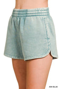 `Fleece Shorts Acid Wash & Solid Zenana: ASH BLUE/ MOCHA