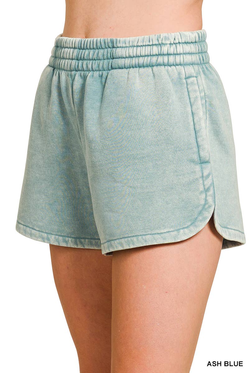 `Fleece Shorts Acid Wash & Solid Zenana: ASH BLUE/ MOCHA