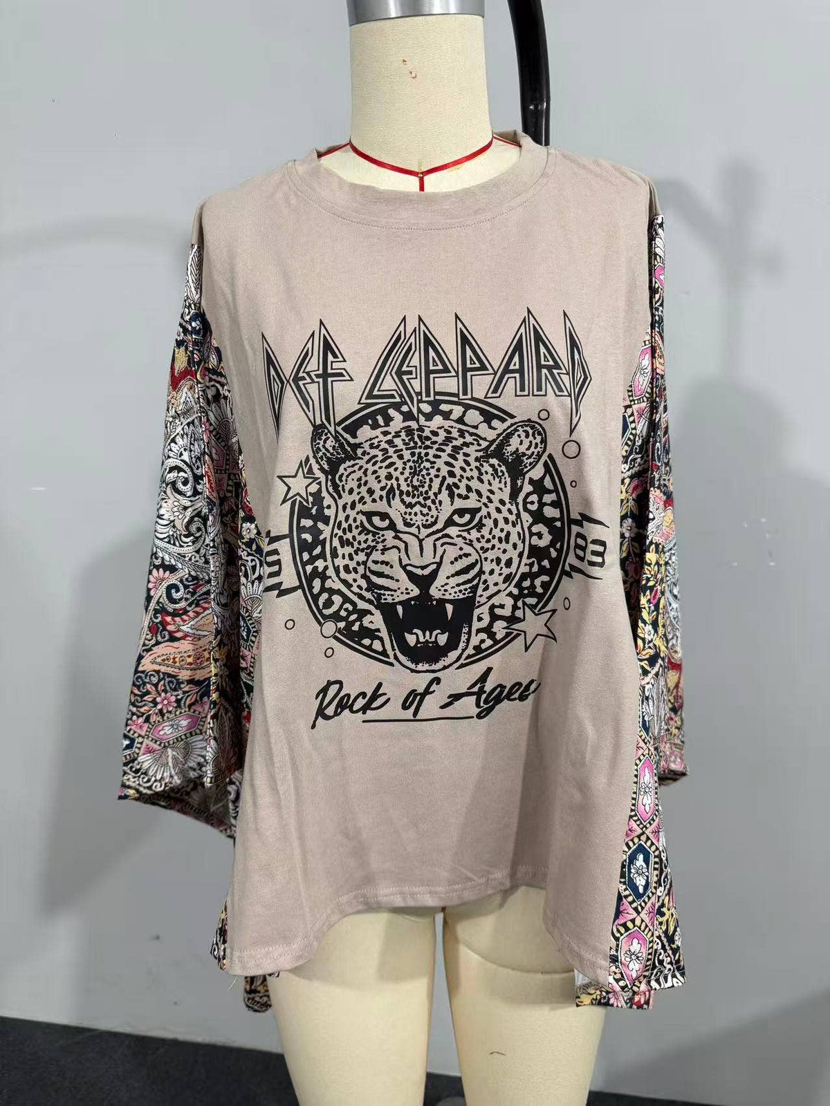 Printed Batwing Sleeve Loose Top: 2 / One_size