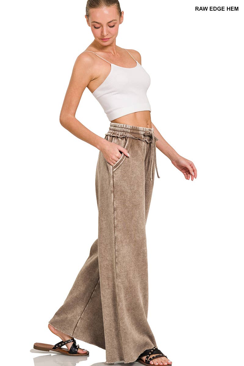 `Washed Sweatpants With Pockets - Zenana: DEEP CAMEL/ ASH MOCHA