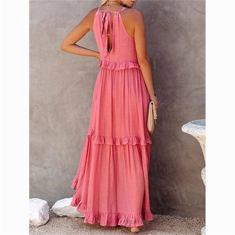 Beach Maxi Dress With Ruffle Hem: Apricot