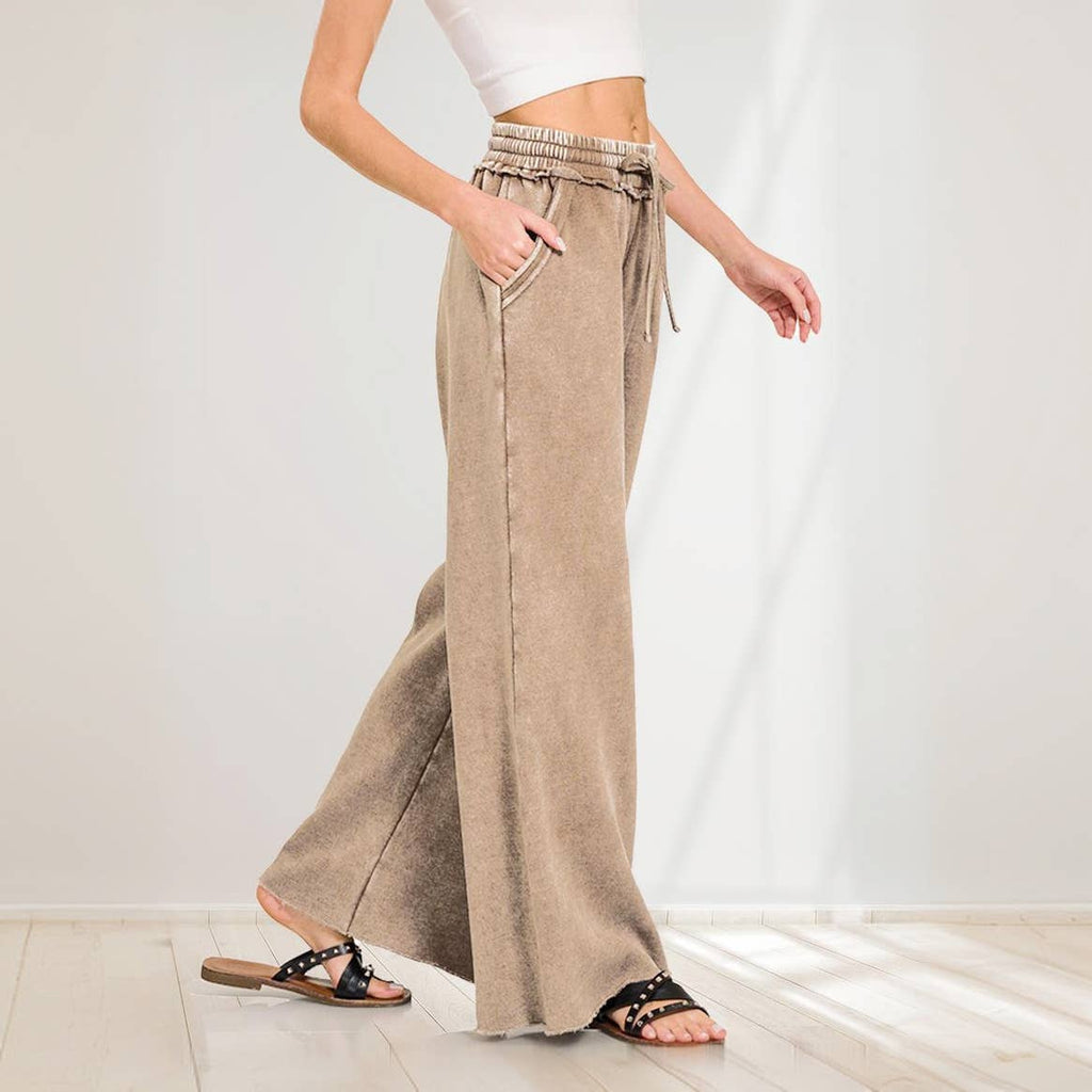 `Washed Sweatpants With Pockets - Zenana: DEEP CAMEL/ ASH MOCHA
