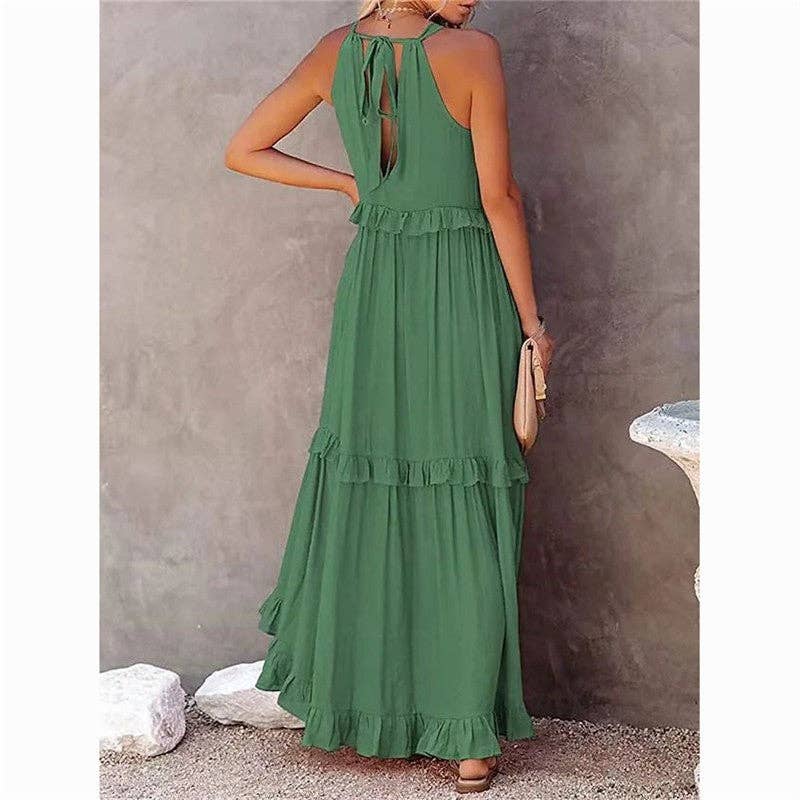 Beach Maxi Dress With Ruffle Hem: Apricot