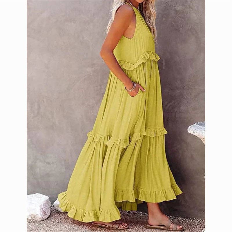 Beach Maxi Dress With Ruffle Hem: Apricot