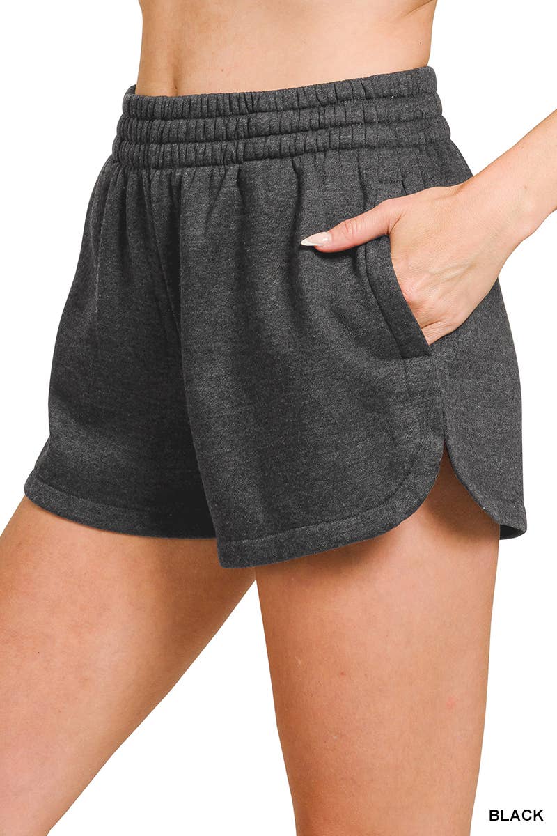 `Fleece Shorts Acid Wash & Solid Zenana: ASH BLUE/ MOCHA