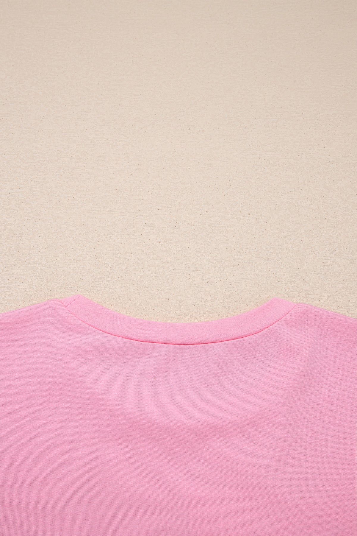Pink Solid Color Raw Edge Bow Patch Loose T Shirt