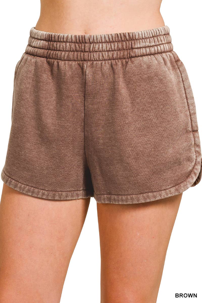 `Fleece Shorts Acid Wash & Solid Zenana: ASH BLUE/ MOCHA