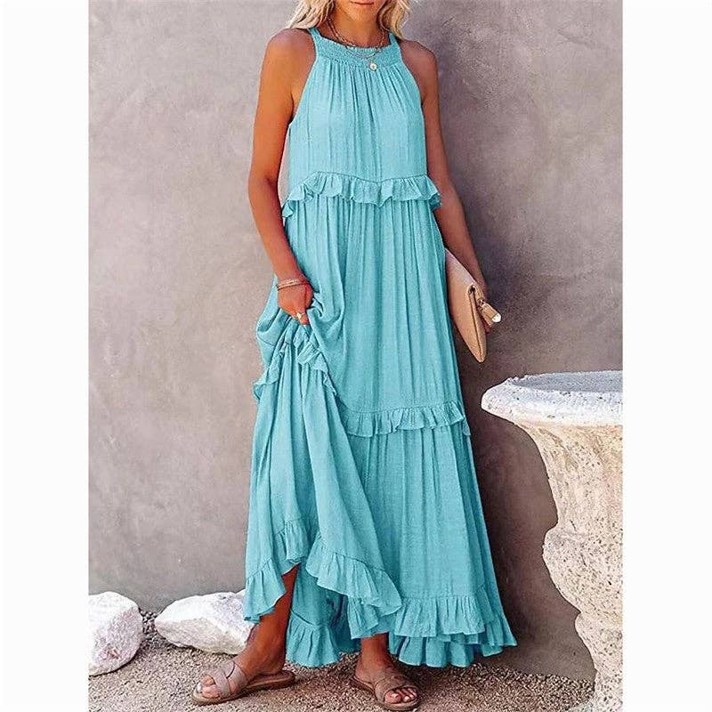 Beach Maxi Dress With Ruffle Hem: Apricot