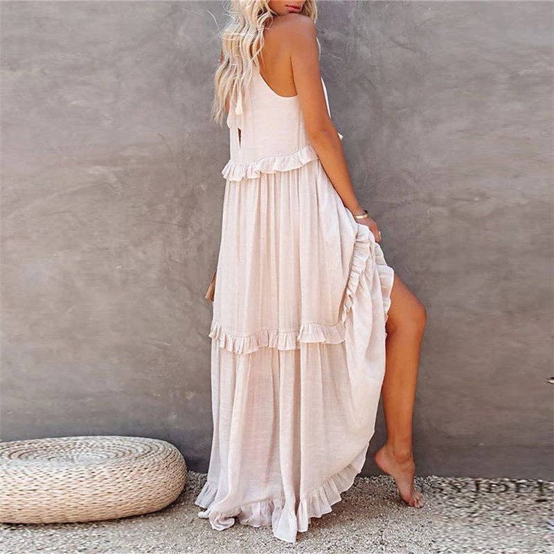 Beach Maxi Dress With Ruffle Hem: Apricot