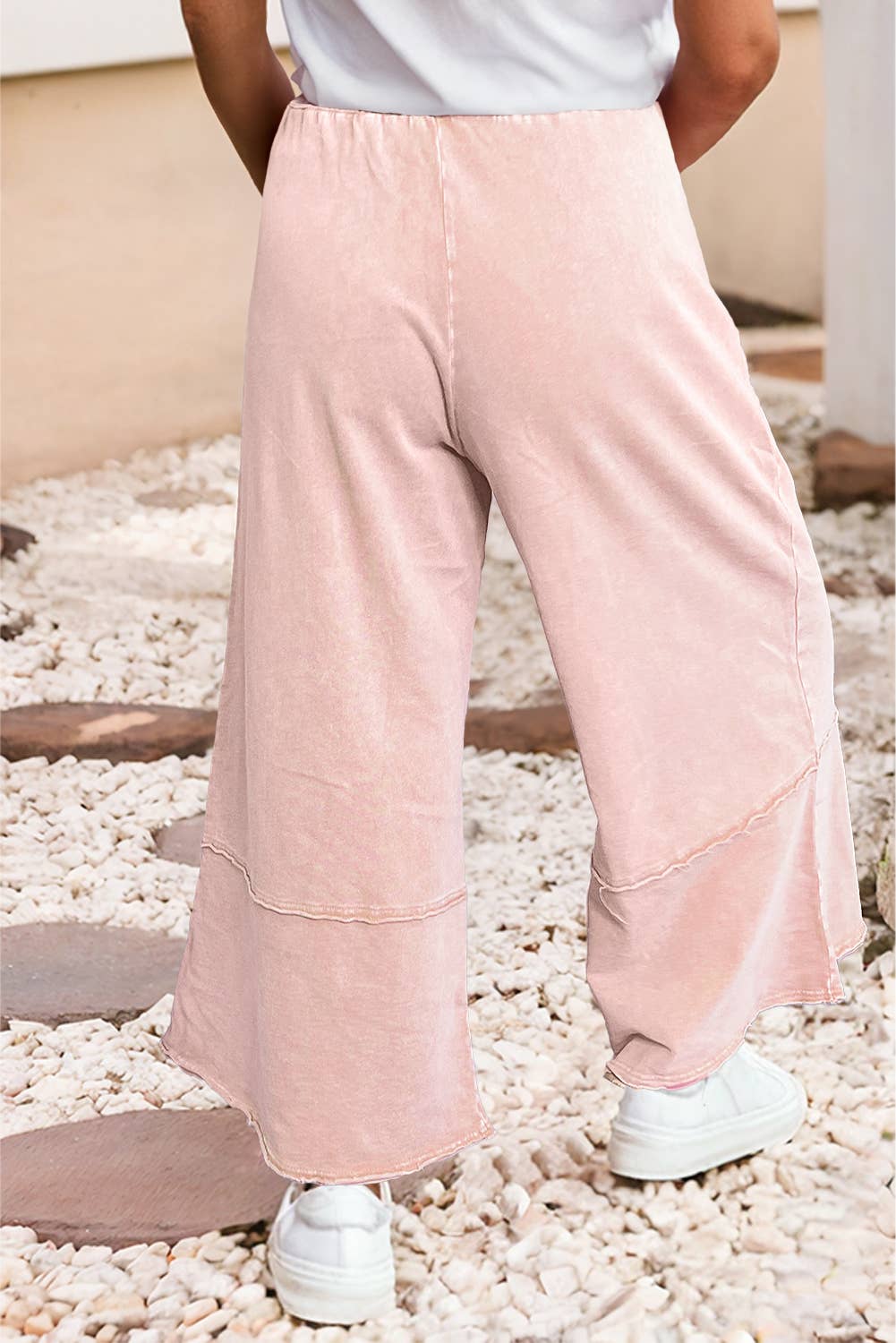 LDC Floral Patch Mineral Washed Terry Knit Cropped Pants: Pink
