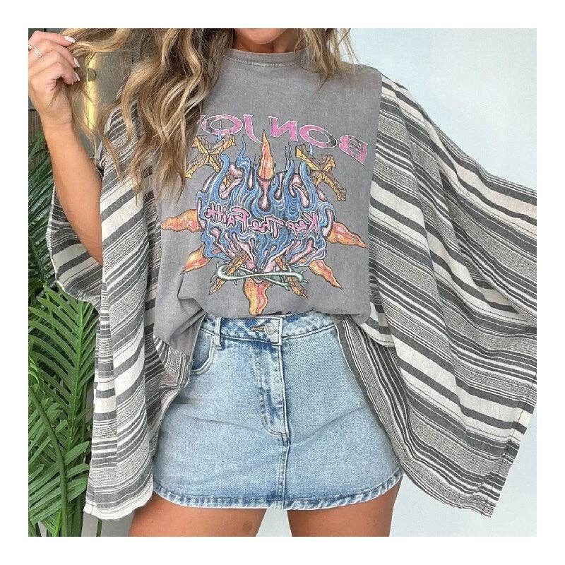 Printed Batwing Sleeve Loose Top: 7 / One_size
