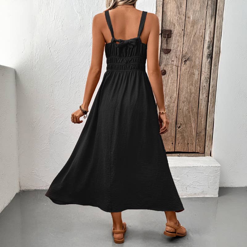 Sleeveless Ruched Bust Maxi Dress with Smocked Waist: Blue