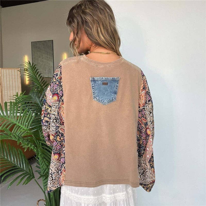 Printed Batwing Sleeve Loose Top: 2 / One_size