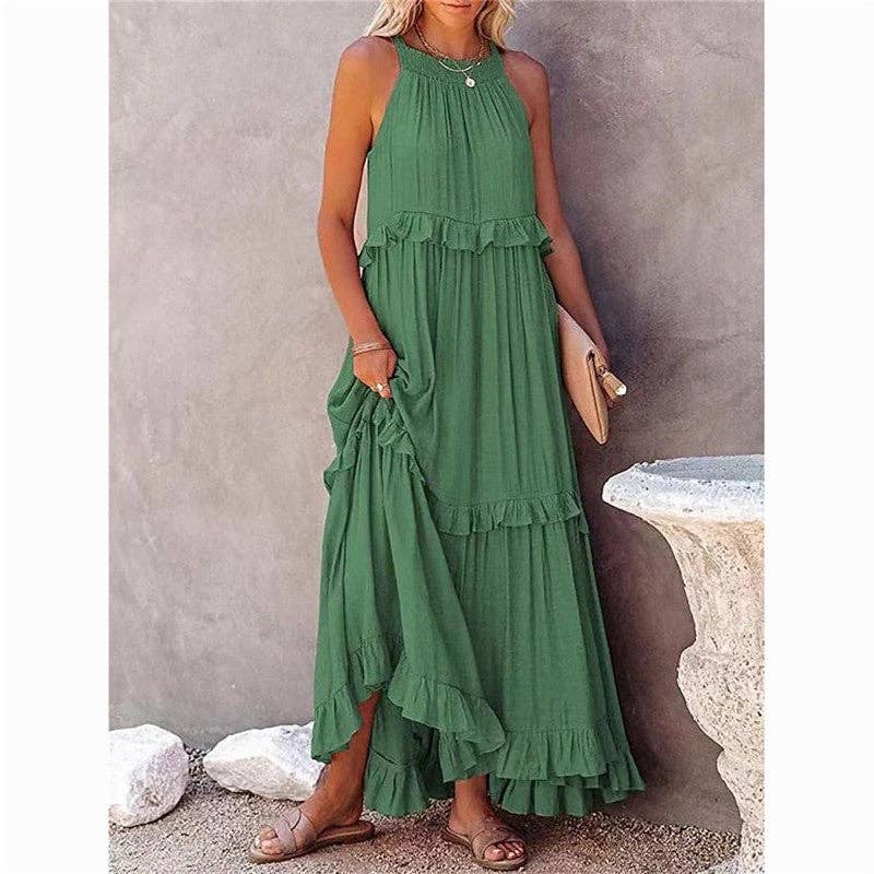 Beach Maxi Dress With Ruffle Hem: Apricot