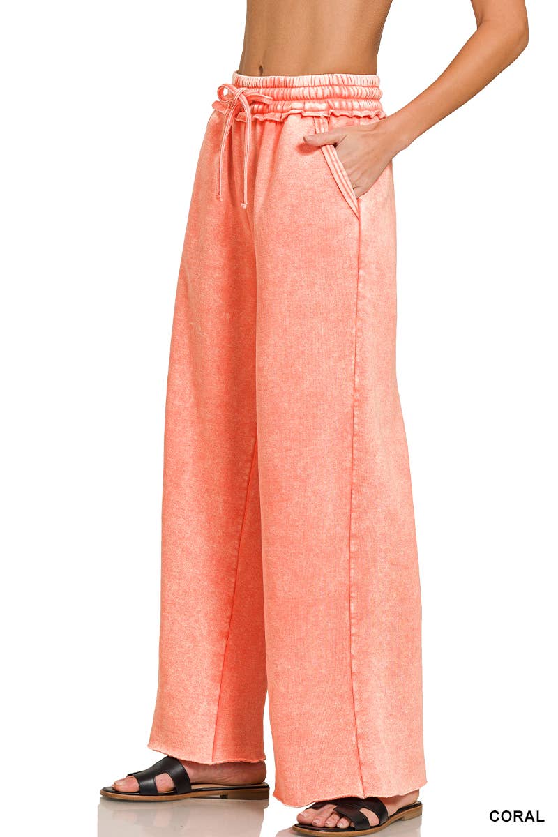 `Washed Sweatpants With Pockets - Zenana: DEEP CAMEL/ ASH MOCHA