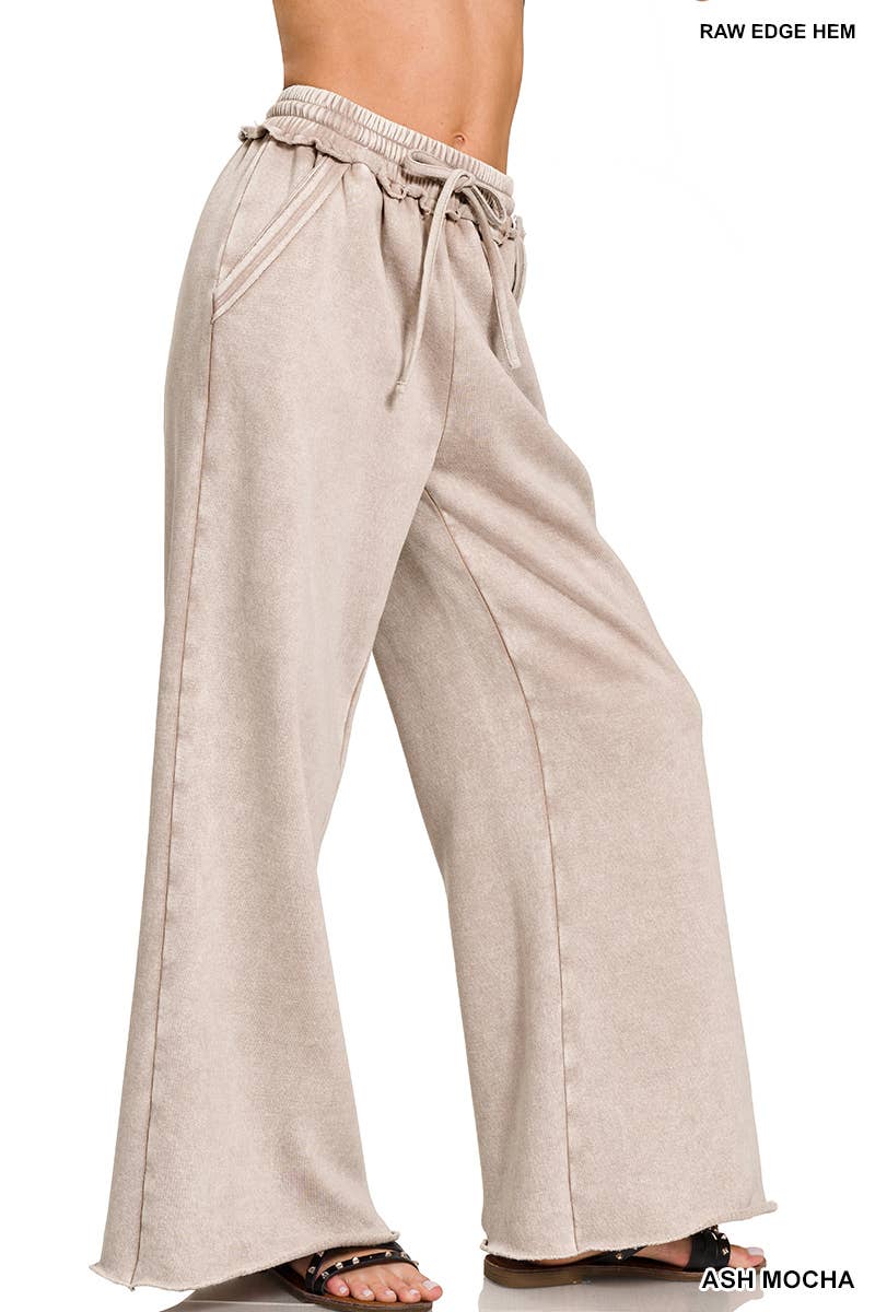 `Washed Sweatpants With Pockets - Zenana: DEEP CAMEL/ ASH MOCHA