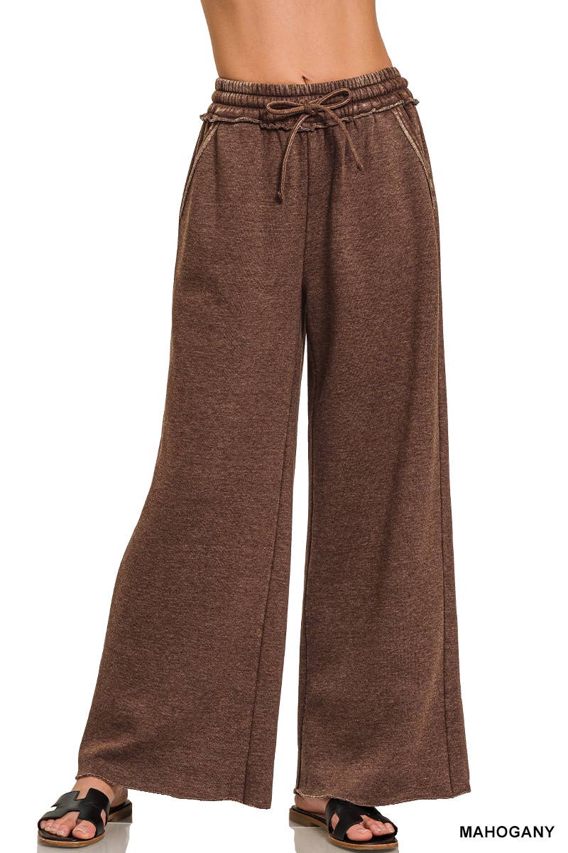 `Washed Sweatpants With Pockets - Zenana: DEEP CAMEL/ ASH MOCHA