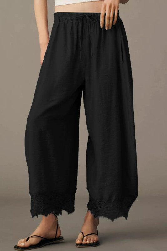 Lace Hem Wide Leg Pants
