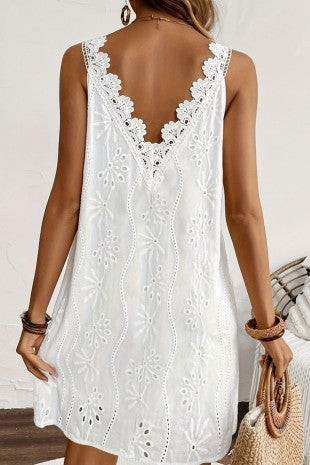 V Neck Backless Embroidered Dress