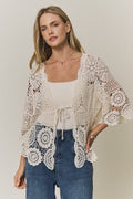 Boho Crochet Lace Tie-Front Cardigan