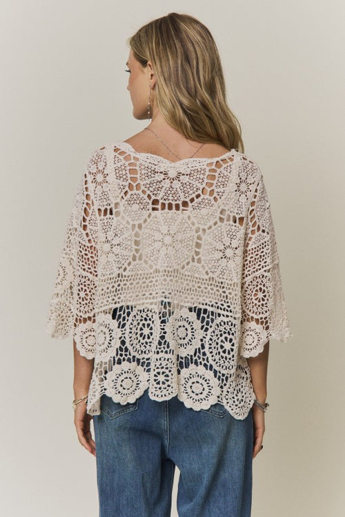 Boho Crochet Lace Tie-Front Cardigan