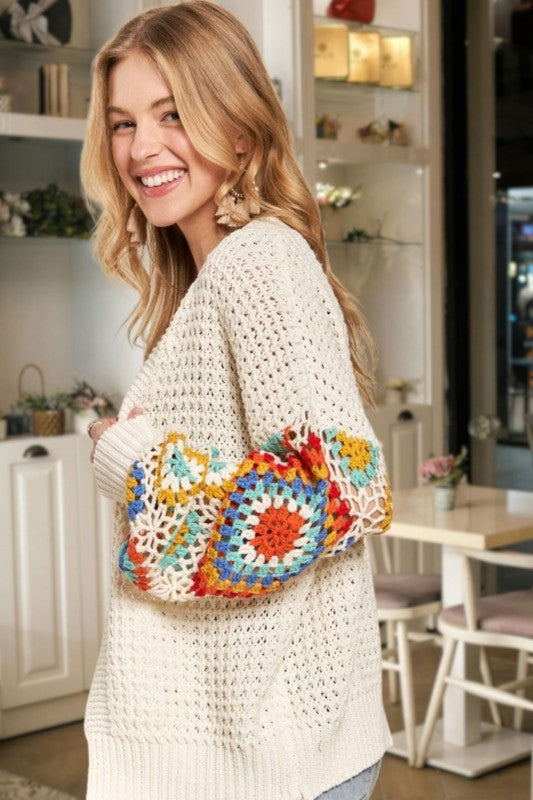 Multi-Color Sleeve Crochet Cardigan