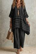 Striped Flowy Top and Wide Leg Pants Set