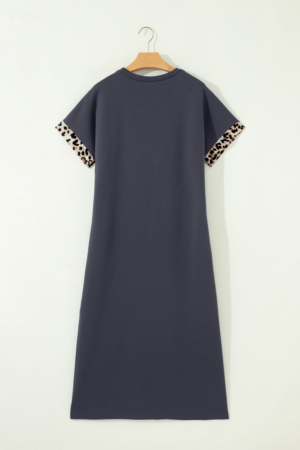 DARK GREY CONTRAST LEOPARD BOW PATCHED SHORT SLEEVE LONG DRESS
