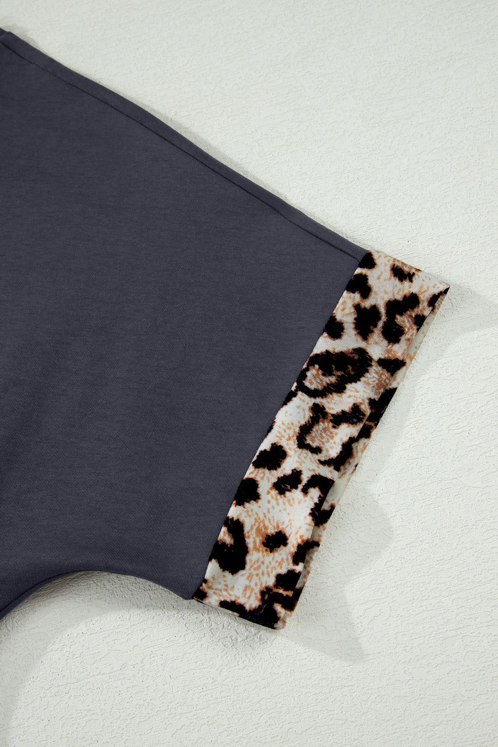 DARK GREY CONTRAST LEOPARD BOW PATCHED SHORT SLEEVE LONG DRESS
