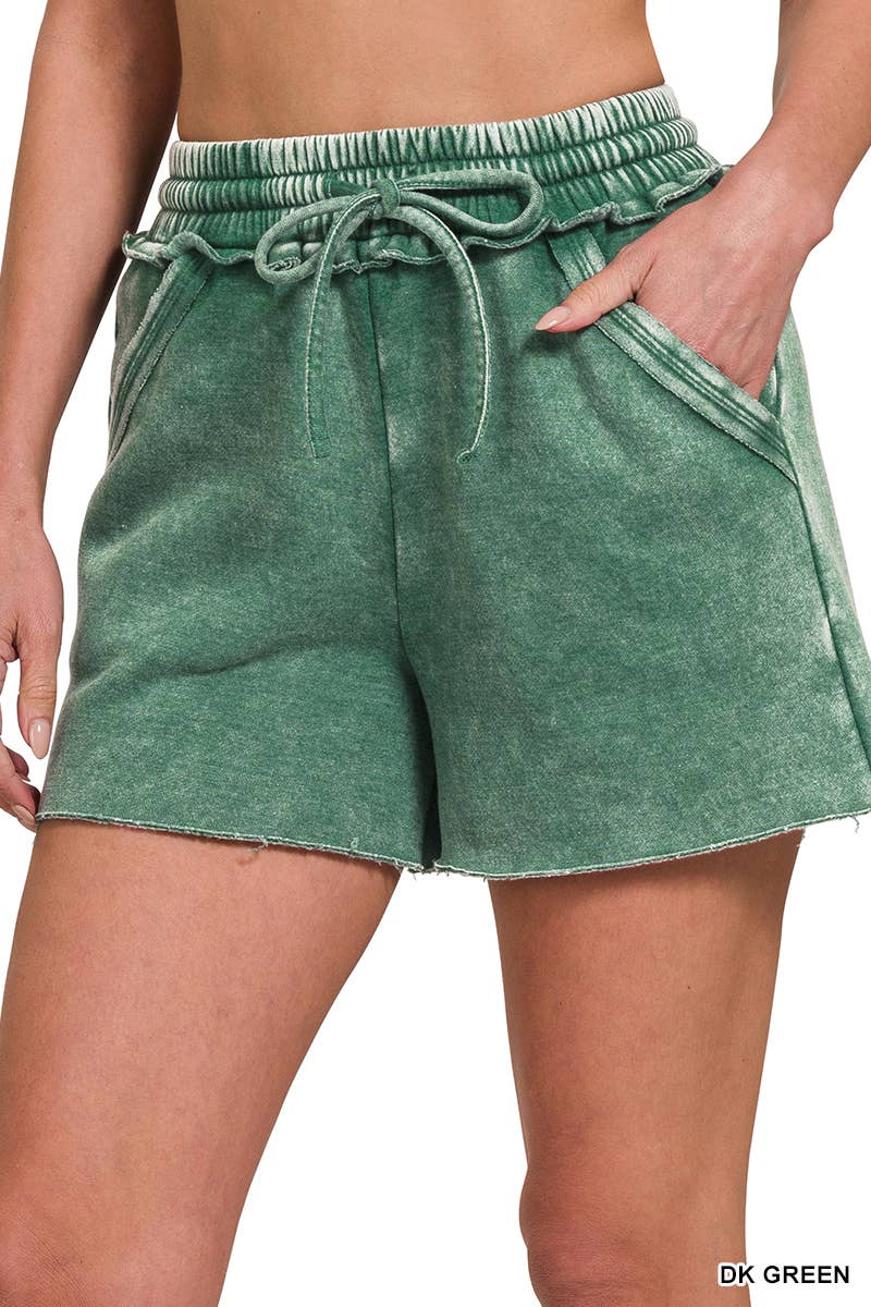 `Fleece Shorts Acid Wash & Solid Zenana: ASH BLUE/ MOCHA