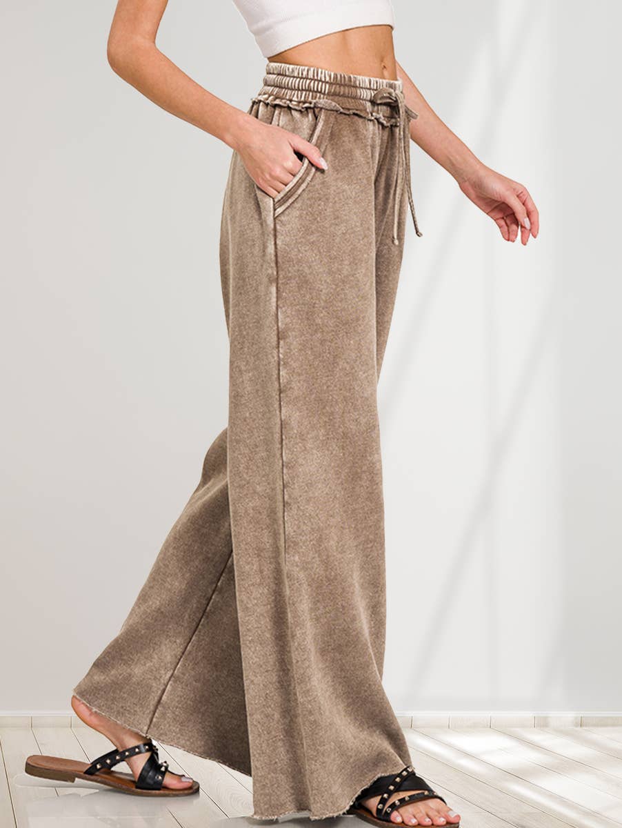 `Washed Sweatpants With Pockets - Zenana: DEEP CAMEL/ ASH MOCHA