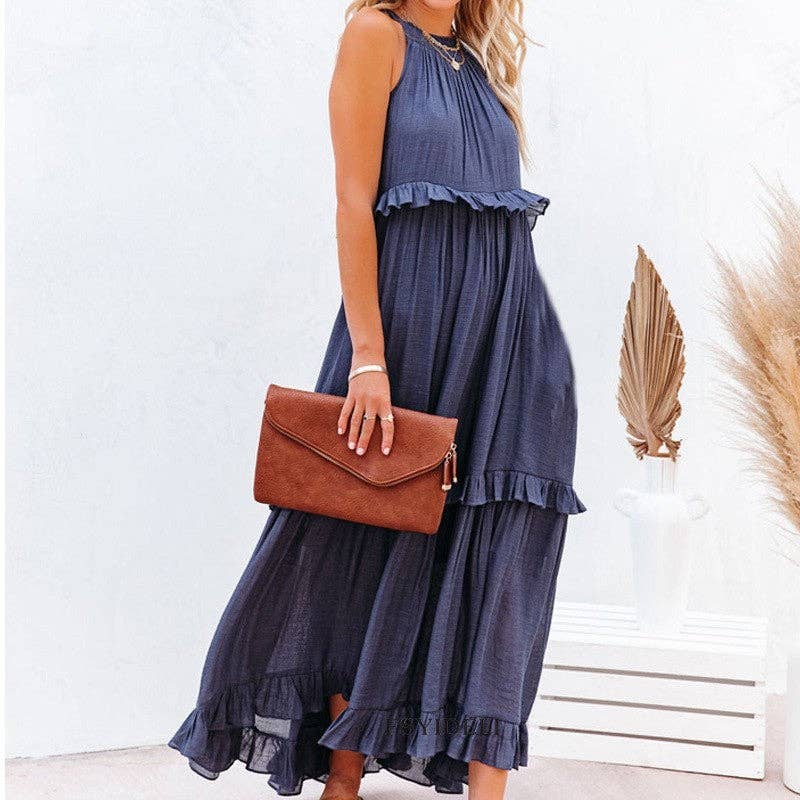 Beach Maxi Dress With Ruffle Hem: Apricot
