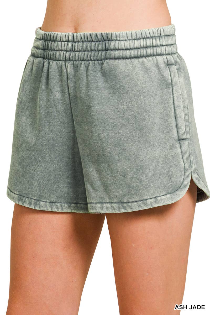 `Fleece Shorts Acid Wash & Solid Zenana: ASH BLUE/ MOCHA