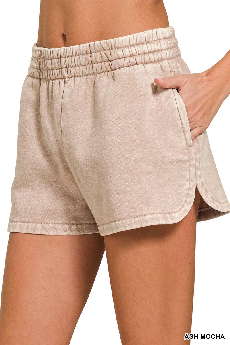 `Fleece Shorts Acid Wash & Solid Zenana: ASH BLUE/ MOCHA