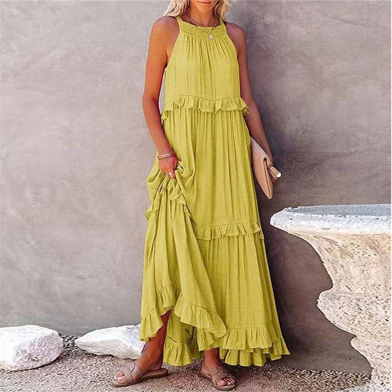 Beach Maxi Dress With Ruffle Hem: Apricot