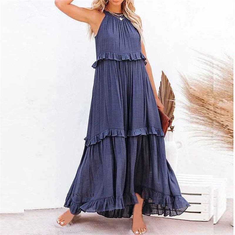 Beach Maxi Dress With Ruffle Hem: Apricot